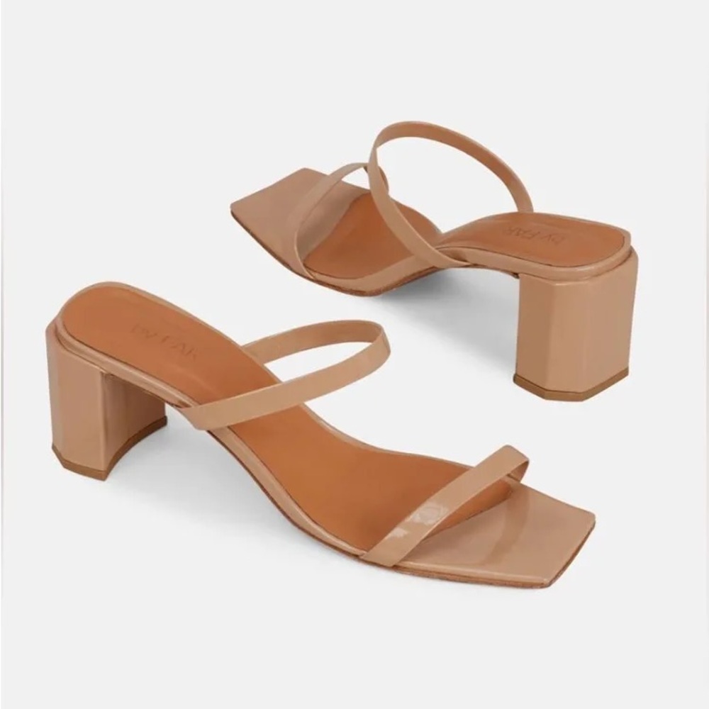 BY FAR NUDE Tan Block Heel Sandals